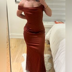 Elegant Off-Shoulder Rust Dress